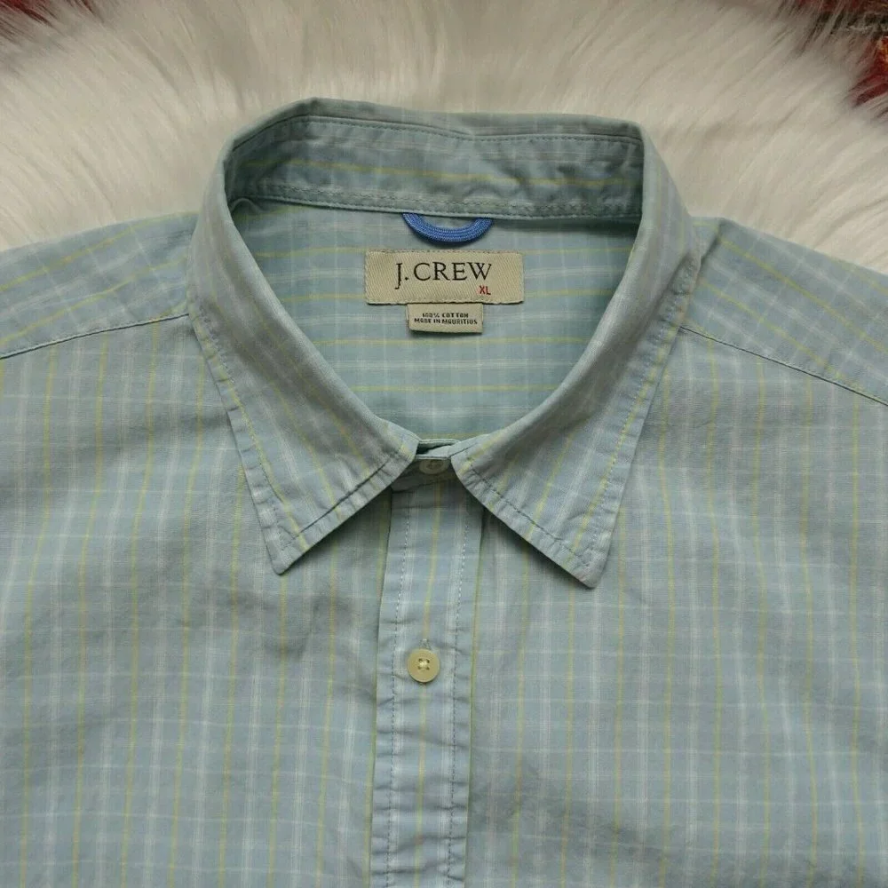 J. Crew Men's Plaid Button-Down Shirt Top Short Sleeves Career Casual Relaxed XL